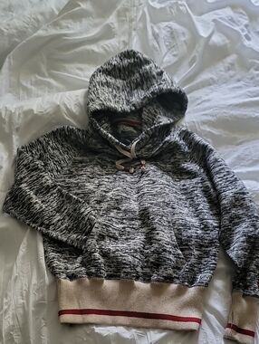 Roots Marled Black & White Hooded Sweatshirt with Cream And Red Hem